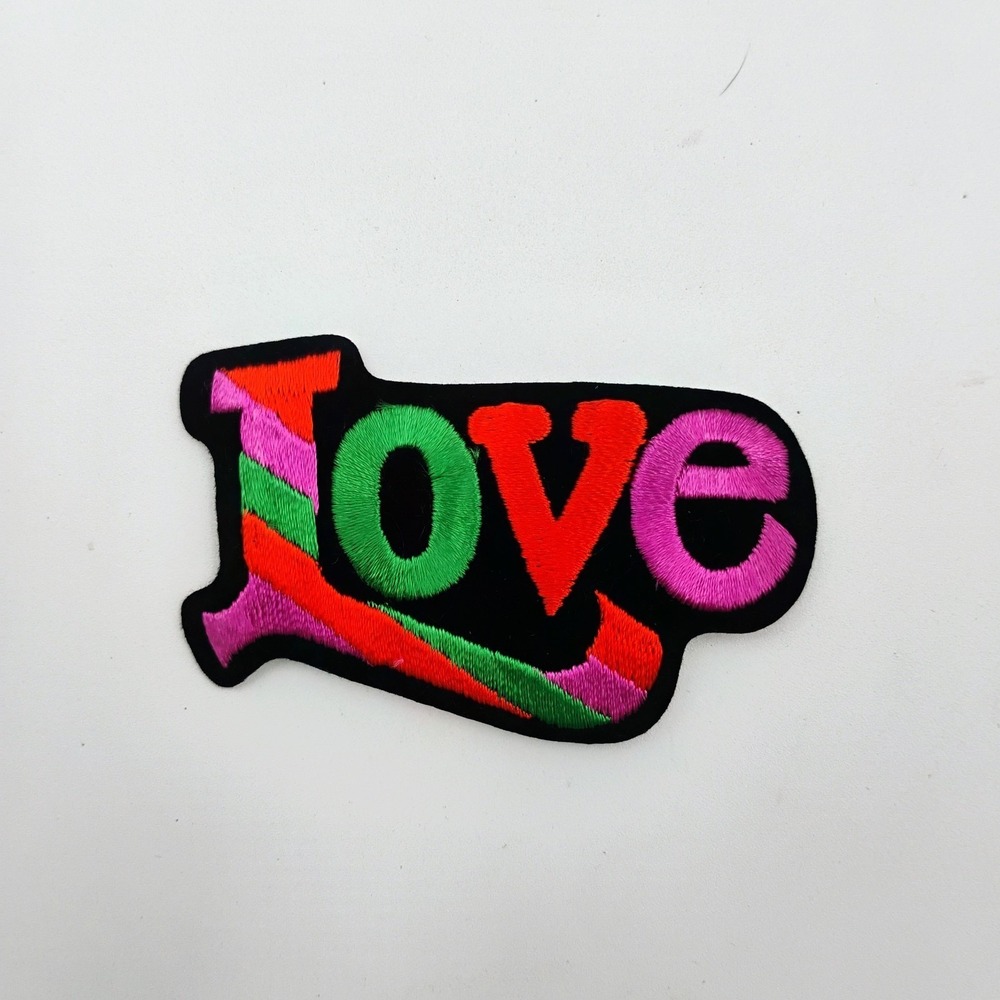 Colorful LOVE Embroidered Patch Iron On Sew On Retro Word Badge Applique VTG 90s